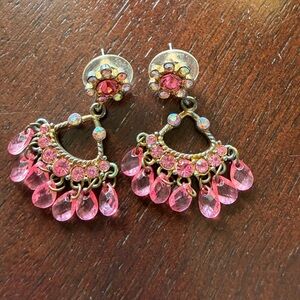 Pink Crystal Drop Chandelier Earrings